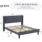 Wooden Bed Frame with Upholstered Headboard