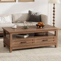 Farmhouse Coffee Table with Drawers and Open Shelf