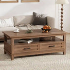 Farmhouse Coffee Table with Drawers and Open Shelf