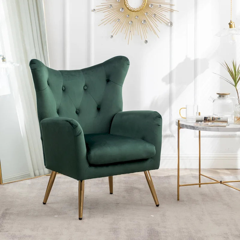 Velvet Button-Tufted Wing Back Accent Chair