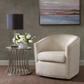 Upholstered Swivel Barrel Chair with Nailheads