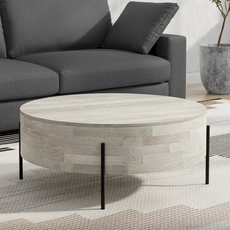 Modern Industrial Round Drum Coffee Table - 38d x 38 w x 14h