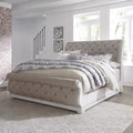 Antique White Weathered Bark King California Upholstered Sleigh Bed