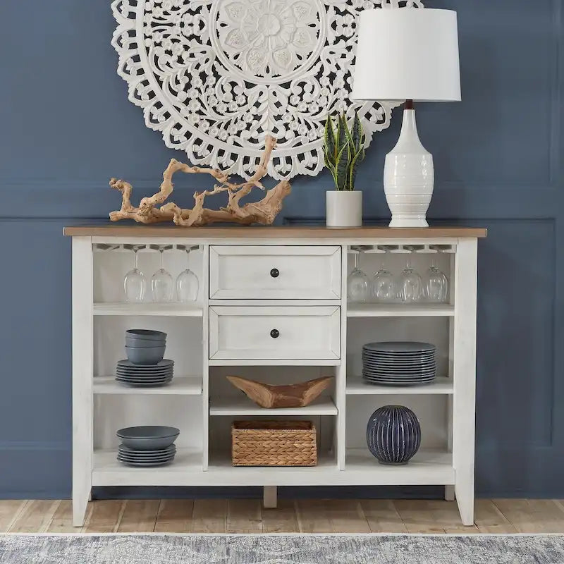 Server with Stemware Rack and Adjustable Shelves - White