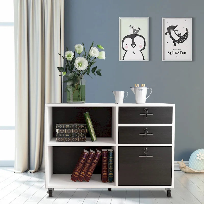 3 Drawers Mobile Filing Cabinet, Wood Lateral File Cabinet for Home Office