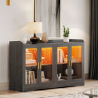 55 Sideboard Buffet Cabinet with LED Light, Storage Cabinet with Doors and Adjustable Shelves